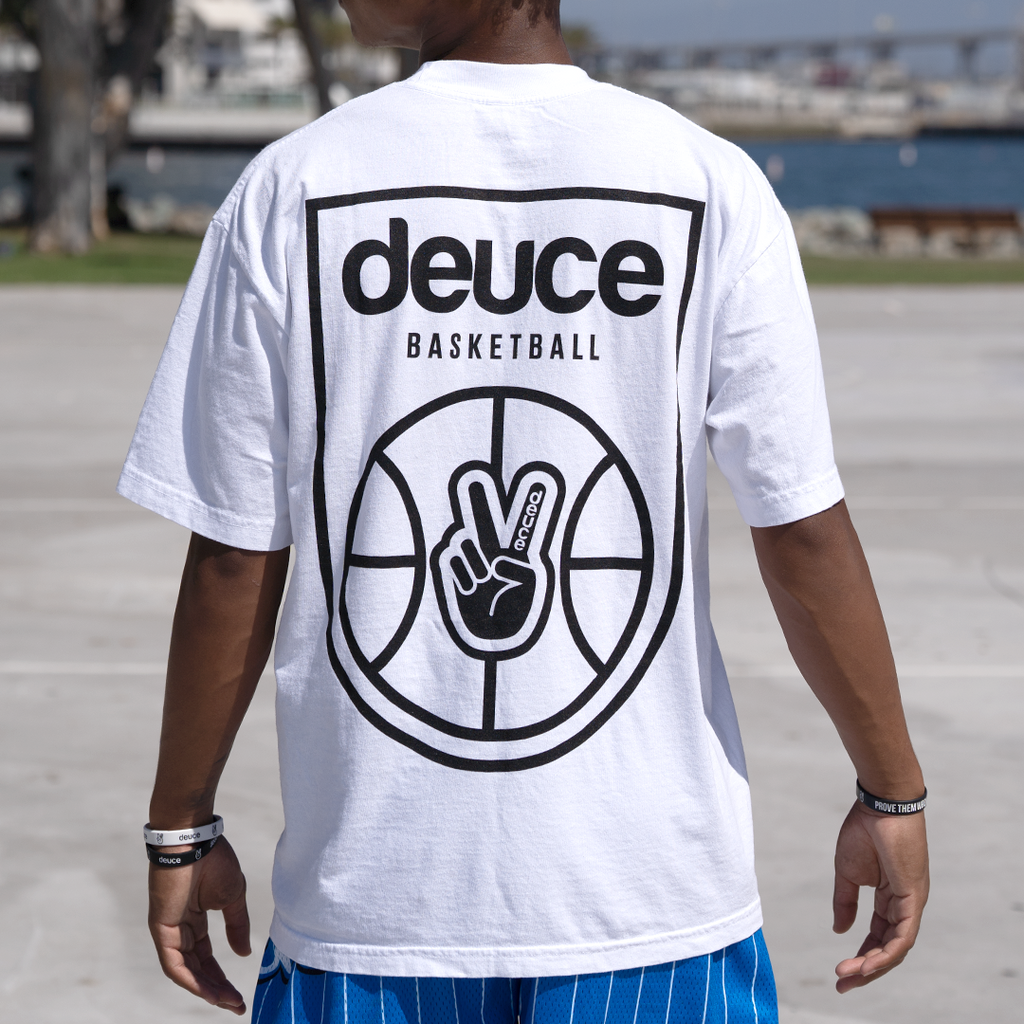 Deuce Brand basketball badge tshirt white